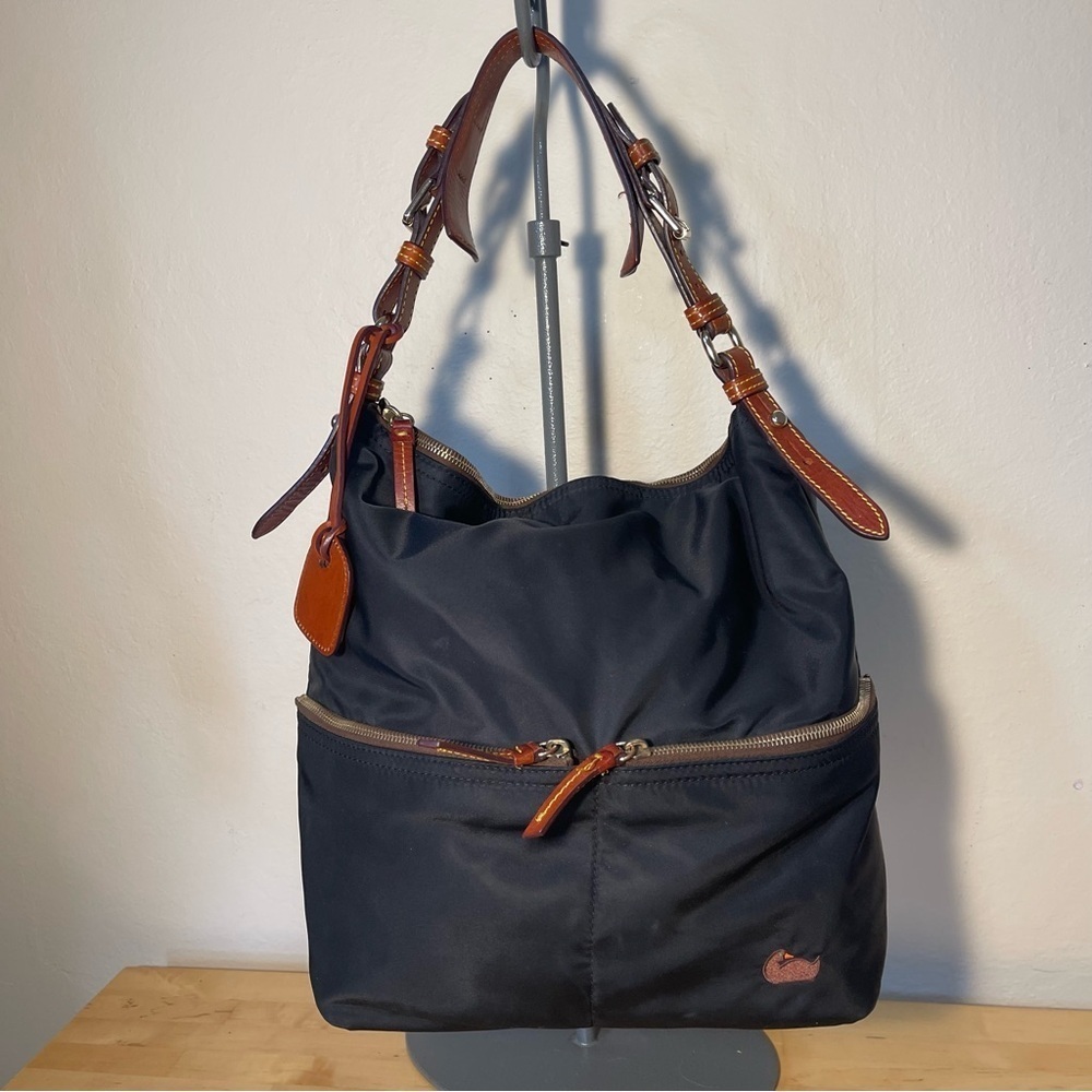 Dooney & Bourke Dillen Black Nylon Hobo Bag Pink Lining Shoulder Purse